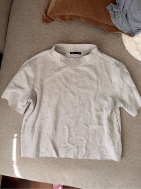 Zara Short Sleeve Boxy Crewneck Top - Light Gray